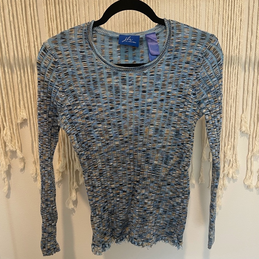 Y2K Mongolian-Knitted Long Sleeve Art Deco Fringe Hippie Sweater Shirt Sz L